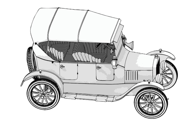 Outline vintage car on white background vector