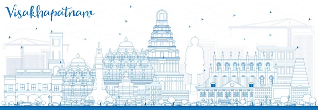 Vettore profilo dello skyline di visakhapatnam con edifici blu. illustrazione di vettore. viaggi d'affari e concetto di turismo con architettura storica. immagine per presentazione banner cartellone e sito web.
