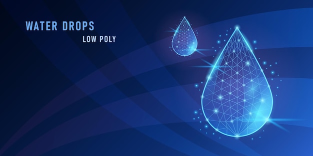 Outline water drops low poly on dark blue background vector