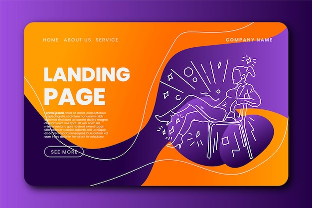 Vector outline woman illustratio handrawn style landing page template