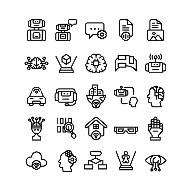 Outlined Artificial Intelligence Icon Set