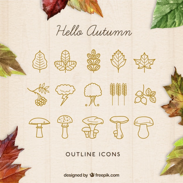 Vector outlined autumn icons