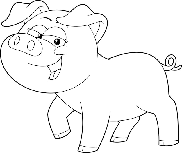 Outlined Baby Pig Animal Cartoon Character Vector Hand Drawn Illustration