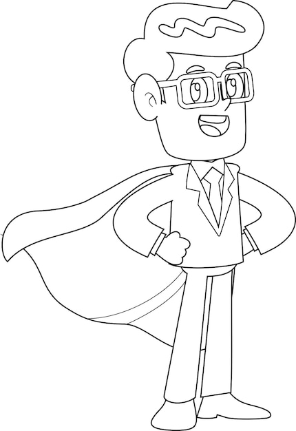 Vector outlined businessman cartoon character wearing a superhero cape