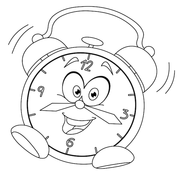 outlined cartoon alarm clock vector illustration coloring page