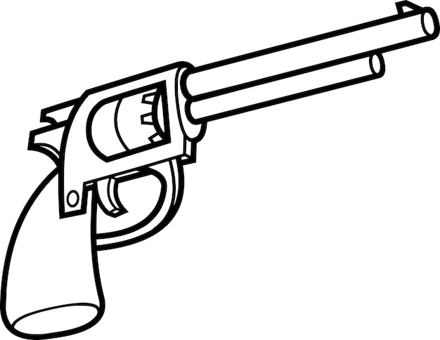 Outlined Cartoon Cowboy Revolver Pistol Vector Hand Drawn Illustration