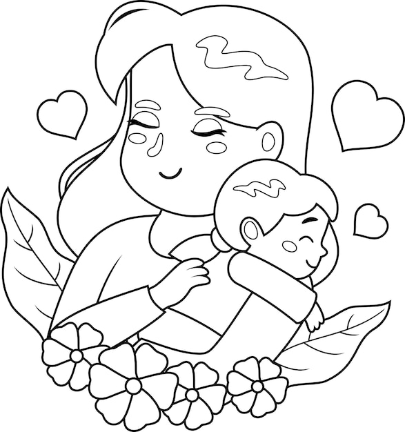 Modello di striscione per la giornata delle madri di cartoni animati madre che abbraccia un figlio