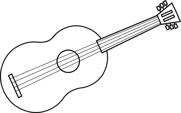 Outlined cartoon realistic wooden acoustic guitar vector hand drawn illustration