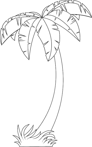 葉のベクトル手描きイラストの王冠と輪郭を描かれた漫画熱帯ヤシの木