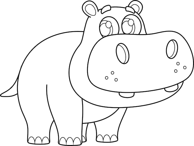 Outlined cute baby hippopotamus cartoon character vector hand drawn illustration