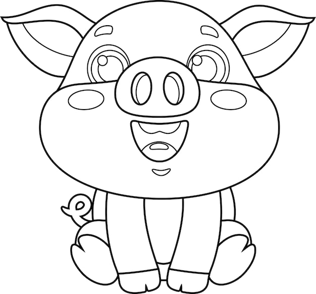 Vector outlined cute baby pig cartoon character vector hand drawn illustration