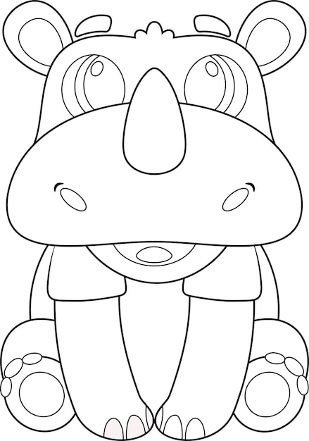 Outlined Cute Baby Rhinoceros Cartoon Character