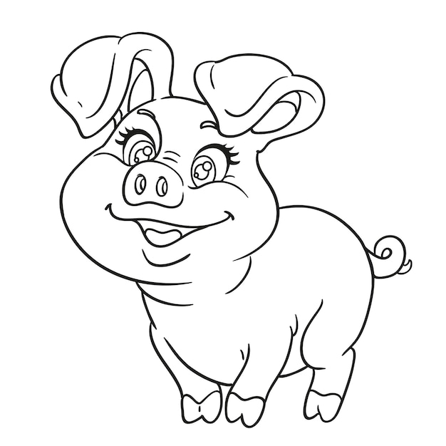 Outlined cute cartoon happy baby pig