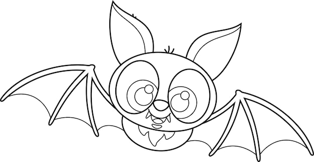 Outlined Cute Halloween Bat Cartoon Character Flying
