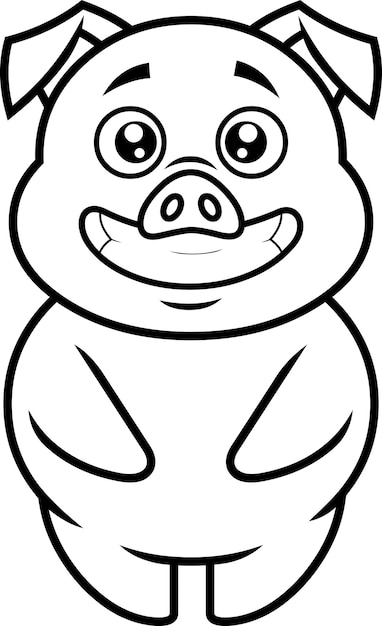 Outlined cute pig cartoon character. vector hand drawn illustration