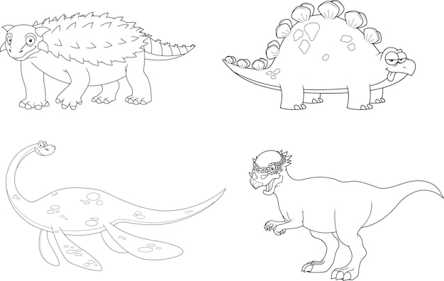 Outlined dinosaur cartoon characters. vector hand drawn collection set isolated on white background