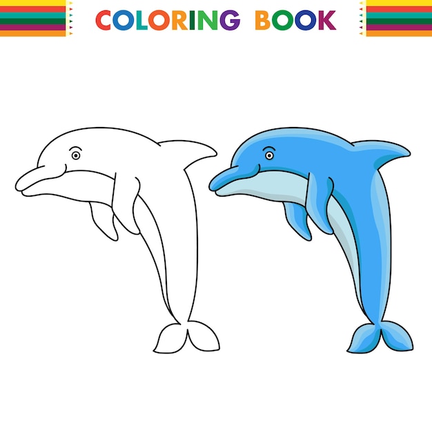 Outlined dolphin for coloring page isolated on white background