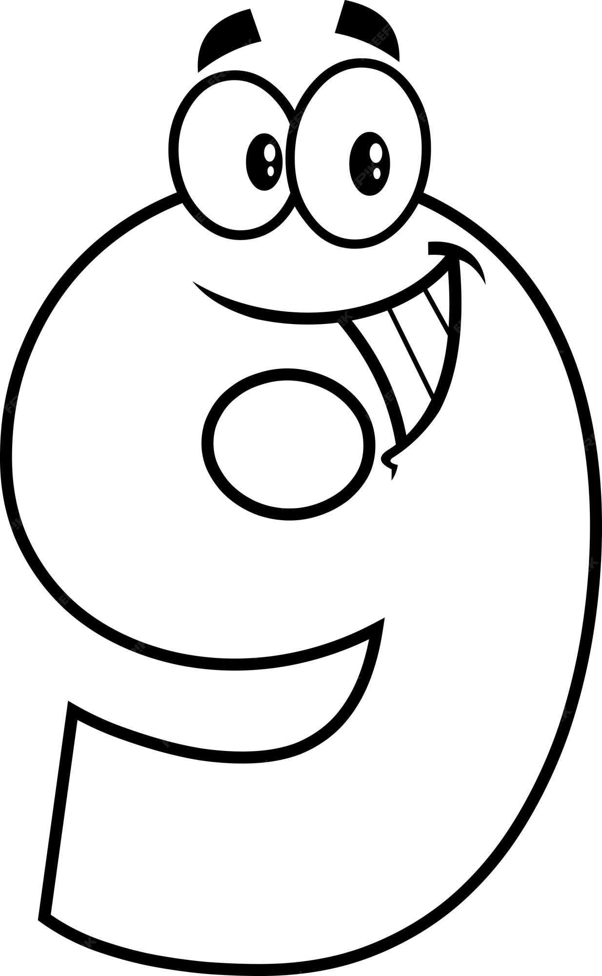 Premium Vector Outlined funny number nine 9 cartoon character vector