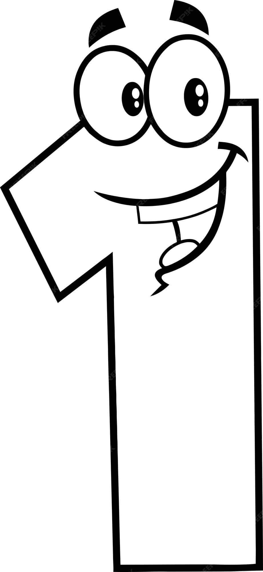Premium Vector | Outlined funny number one 1 cartoon character. vector hand drawn illustration Premium Vector | Outlined funny number one 1 cartoon character. vector hand drawn illustration