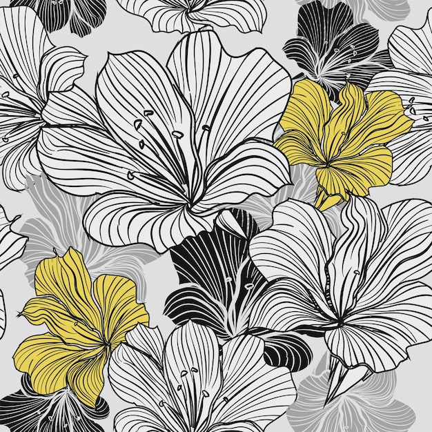 Outlined hand drawn flower pattern