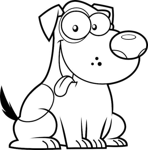 Outlined Happy Dog Cartoon Character. Vector Hand Drawn Illustration