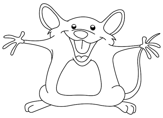 Outlined Happy Mouse Raising His Arms Vector Line Art Illustratie Kleurblad