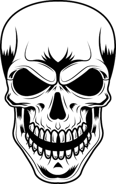 Outlined human skull graphic logo design vector hand drawn illustration