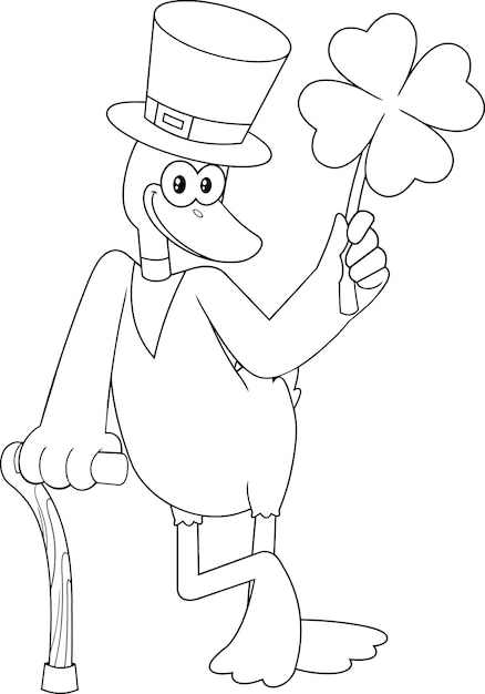 Изложил счастливый персонаж из мультфильма лепрекон утка, держащий клевер. иллюстрация