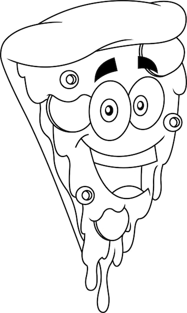 Outlined Pizza Slice Cartoon Character Vector Handgetekende illustratie