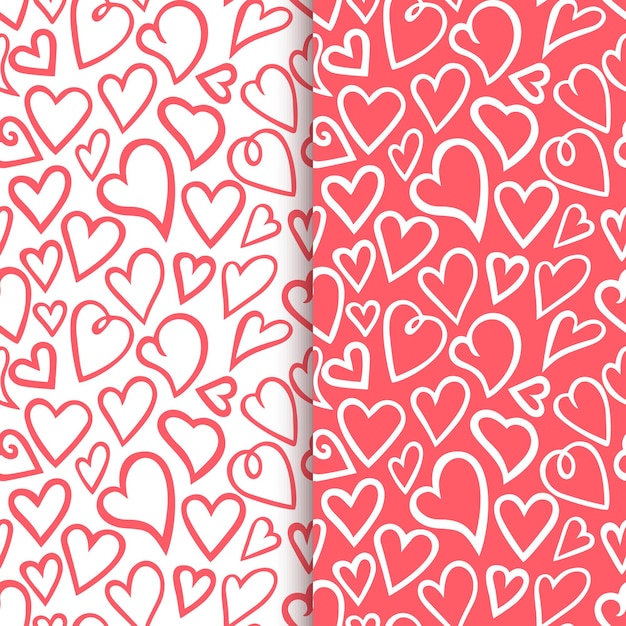 outlines of hearts drawn by hand Romantic seamless pattern Set
