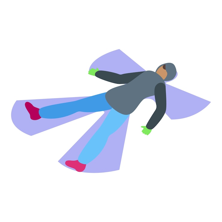 Vector outside snow angel kid icon isometric vector fun play on ground