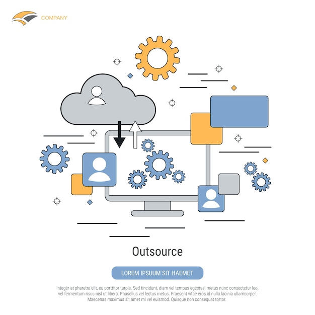 Outsource distant work flat contour style vector concept illustration