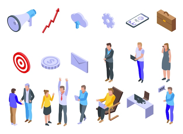 Outsource icons set, isometric style