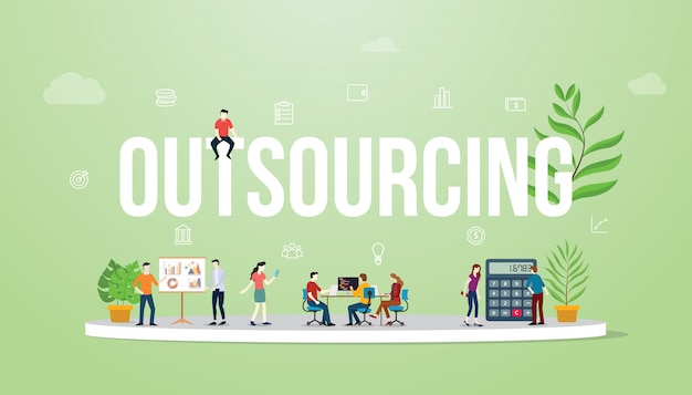 Outsourcing business concept big text with people