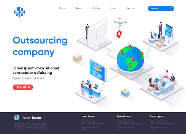 Outsourcing company isometric landing page