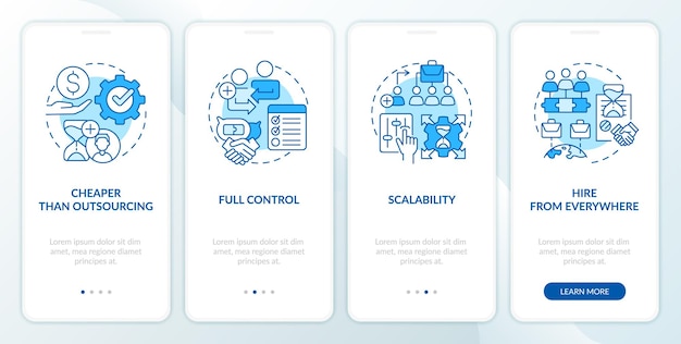 Outstaffing benefits blue onboarding mobile app screen