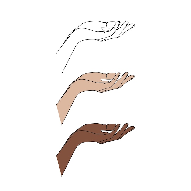 Outstretched hand palm up One line art Hand gesture Pose and gesturing Hand drawn vector