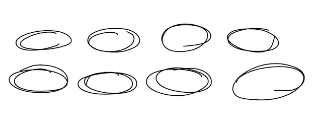 Vector oval cirkel frames set hand getekend highlight scribble circle sketch set doodle ovals en ellipses