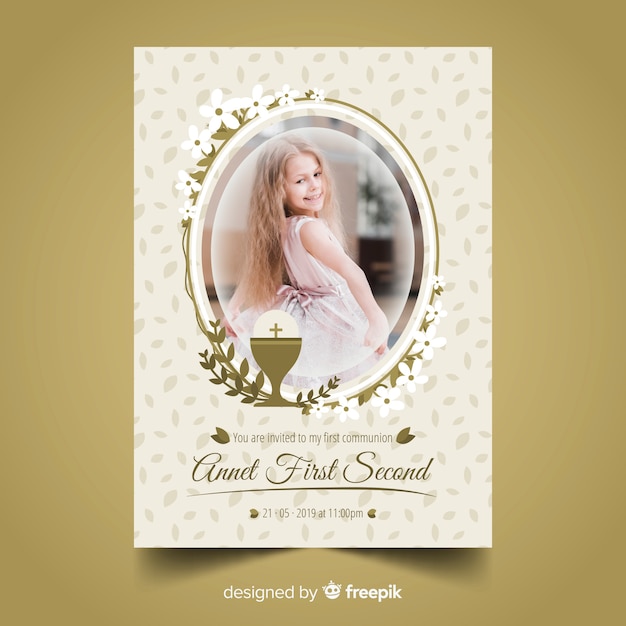 Oval frame first communion invitation