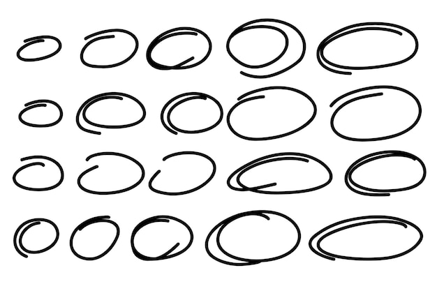 Vector oval frame lijn set highlight hand getekende scribble circle sketch set doodle ovals en ellipses