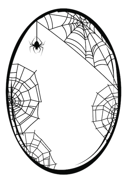 Vector oval frame with spider cobweb round scary border isolated on white background