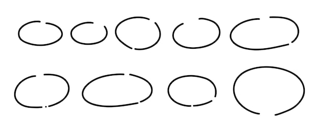 Oval frames, highlight hand drawn curve underline border. hand drawn scribble circle set. doodle