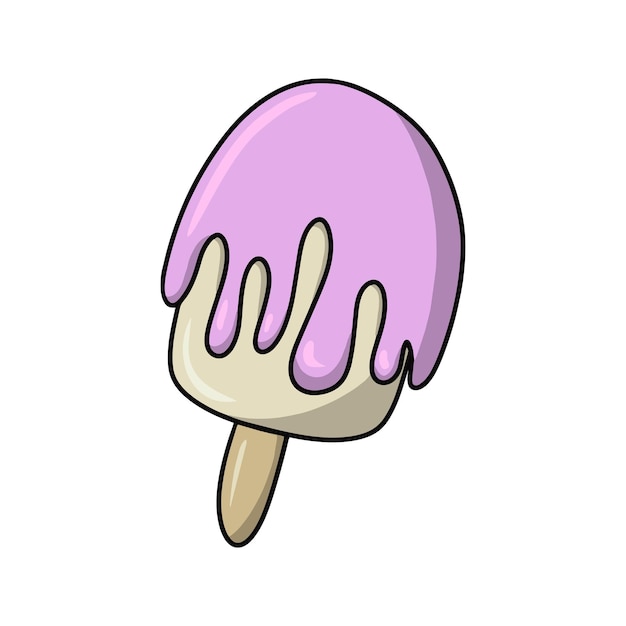 Oval ice cream poured with white and pink chocolate icing vector cartoon