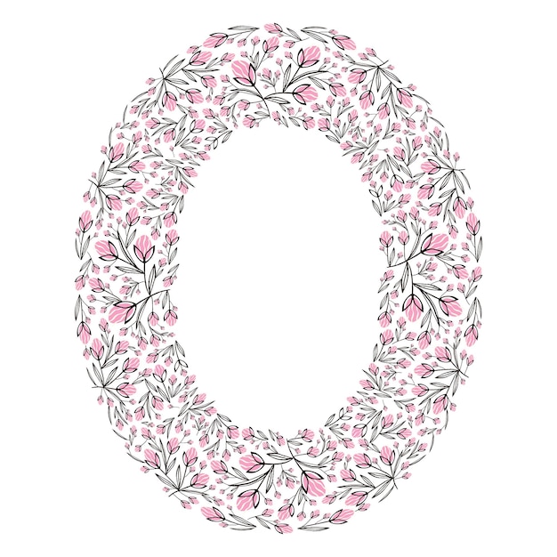 Oval pink vibrant floral frame bright frame with pink tulip flowers