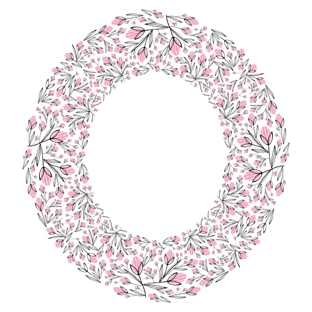 Oval pink vibrant floral frame bright frame with pink tulip flowers