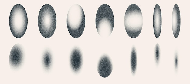 Vector oval shape black dot grain texture set