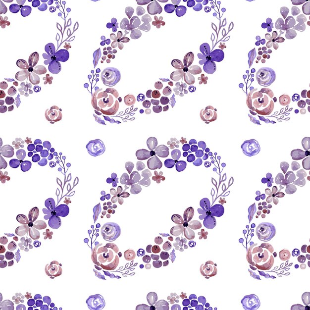 Oval shaped flower wreaths Delicate pattern of watercolor elements of purple pink gray