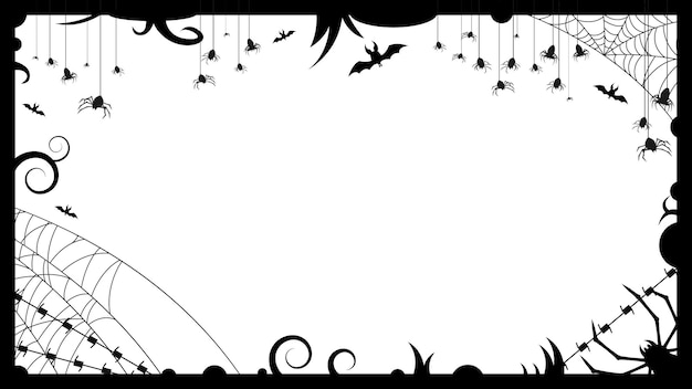 Vector oval spiders web with plants brach on white background. halloween background design element. spooky