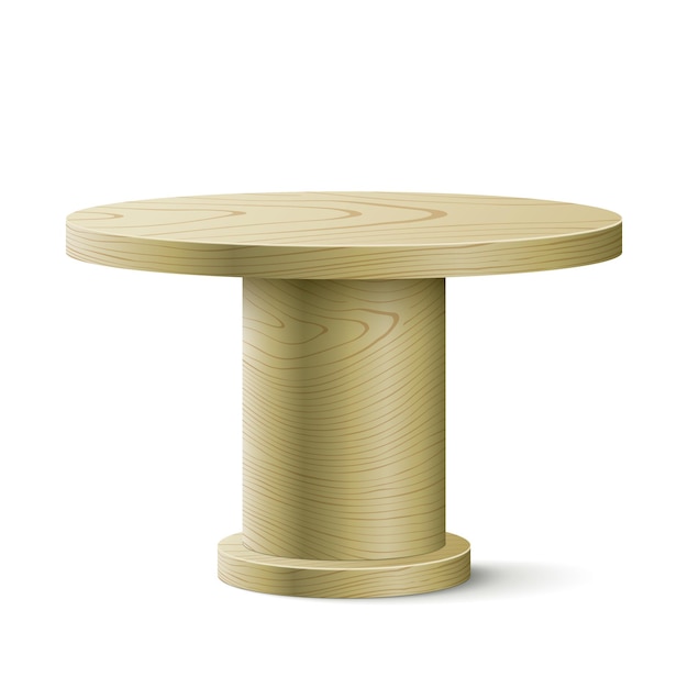 Oval wooden table standing isolated on a white background. Vector wooden table with free space for an object, or product placement.