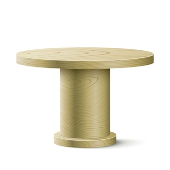 Tavolo in legno ovale in piedi isolato su sfondo bianco. tavolo in legno vettoriale con spazio libero per un oggetto o posizionamento del prodotto.